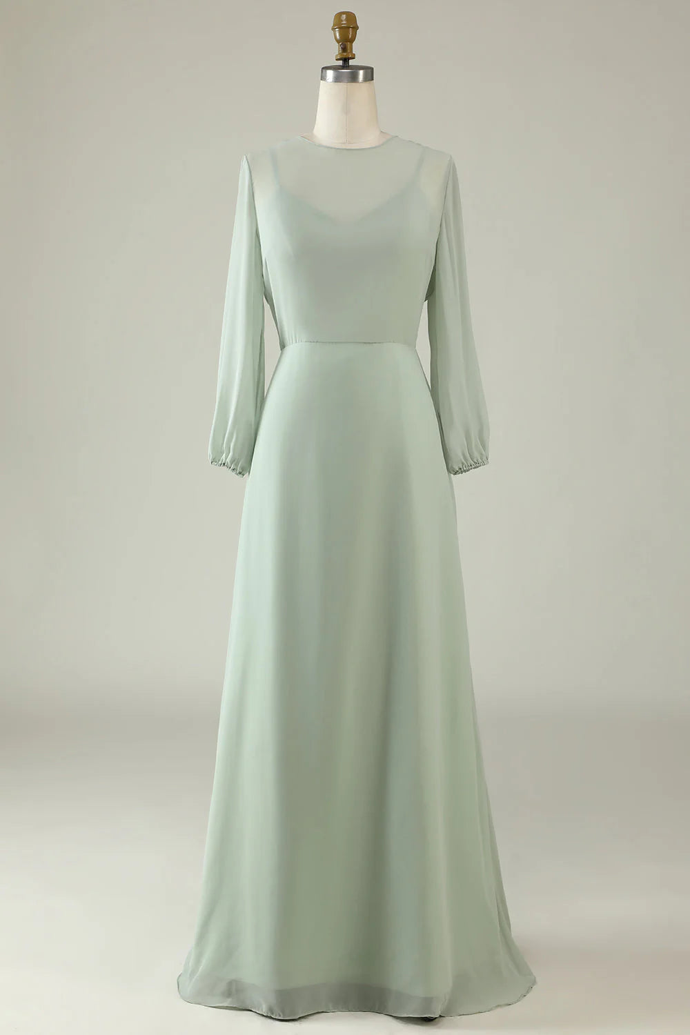 Round Neck Backless Bridesmaid Dresses With Long Sleeves